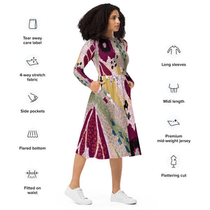 NACELO Style | All-over print long sleeve midi dress