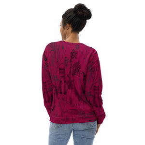 Burgundy Toile de Jouy Print Sweatshirt – Old Money Classic Design for Modest Style