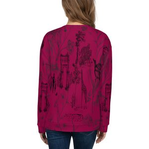 Burgundy Toile de Jouy Print Sweatshirt – Old Money Classic Design for Modest Style