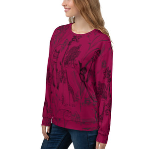 Burgundy Toile de Jouy Print Sweatshirt – Old Money Classic Design for Modest Style