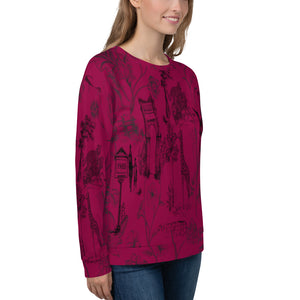 Burgundy Toile de Jouy Print Sweatshirt – Old Money Classic Design for Modest Style