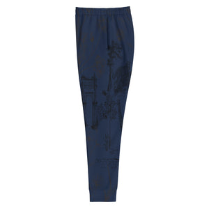 Navy Toile de Jouy Print Jogger Pant, Old Money Classic Design for Modest Style