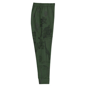 Deep Green Toile De Jouy All Over Print Print Knit Jogger Pants, Modest Old Money Style