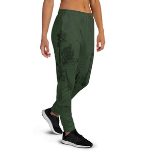 Deep Green Toile De Jouy All Over Print Print Knit Jogger Pants, Modest Old Money Style