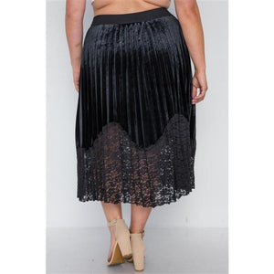 Plus Size Skirt -  VERA Black Velvet & Lace skirt