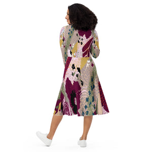 NACELO Style | All-over print long sleeve midi dress