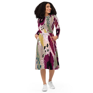 NACELO Style | All-over print long sleeve midi dress