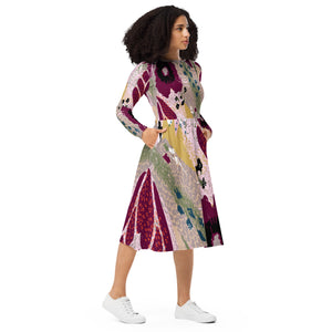 NACELO Style | All-over print long sleeve midi dress