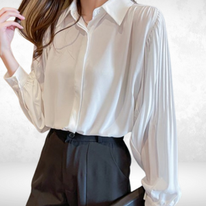 white pleated sleeve top